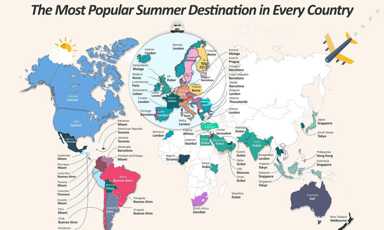 Map reveals every country's favourite summer holiday destination