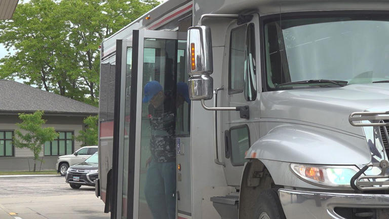 A man gets off the bus in Rapid City on May 31, 2024.