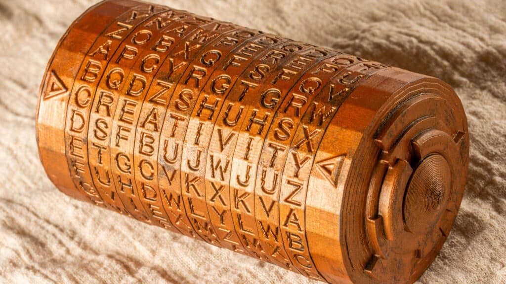 <p>Cipher is derived from the Arabic word ṣifr, meaning “zero” or “empty.” This term was used in mathematics and later came to mean a coded message.</p>
