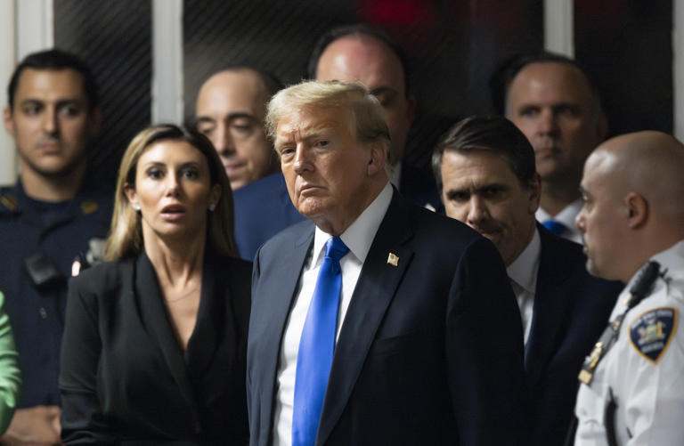 Former U.S. President Donald Trump departs the courtroom after being found guilty on all 34 counts in his hush money trial at Manhattan Criminal Court on May 30, 2024 in New York City. The former president was found guilty on all 34 felony counts of falsifying business records in the first of his criminal cases to go to trial. Trump has now become the first former U.S. president to be convicted of felony crimes.