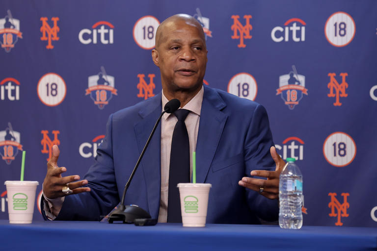 New York Mets former player Darryl Strawberry speaks during a press conference at Citi Field before his number is retired by the team in a ceremony before a game against the Arizona Diamondbacks on June 1, 2024, at Citi Field.