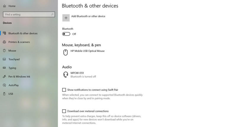 Bluetooth settings Microsoft Windows 