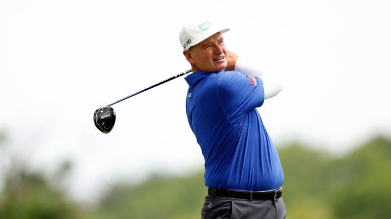 Ernie Els plays a shot during the final round of the 2024 Principal Charity Classic.