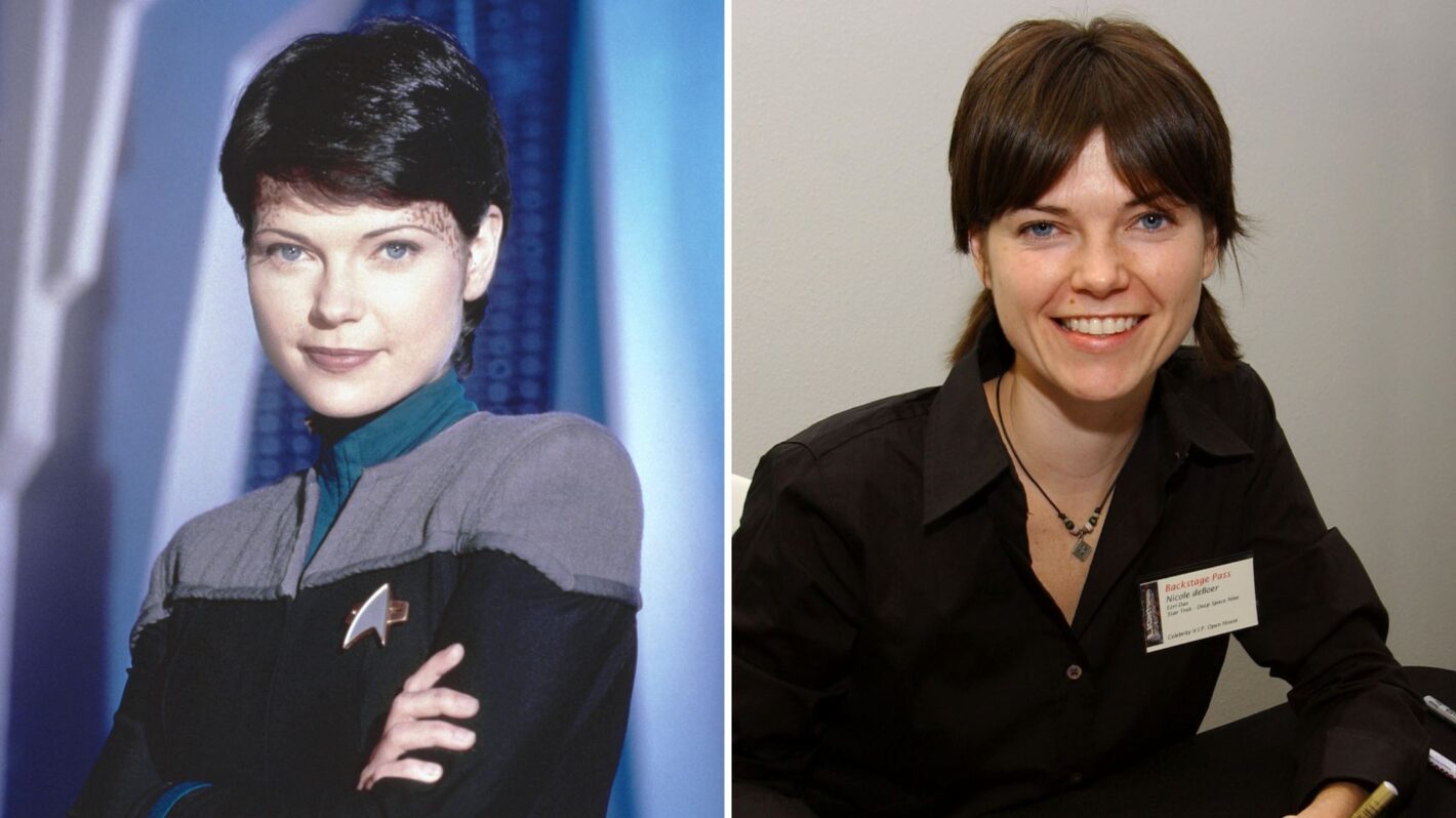 <p>De Boer joined <em>DS9</em> as the Trill counselor Ezri Dax in Season 7… and suffered a black eye while filming the Ezri-centric episode “Afterimage.” Worse yet, that accident occurred just before the show’s publicity photographer was due to arrive on set. “It was a bit… stressful,” de Boer recalled in the 2000 book <em><a href="https://books.google.com/books?id=kDe3VS07YSMC&lpg=PA606&vq=de%20boer&pg=PA606#v=snippet&q=de%20boer%20mary%20kay%20morse&f=false" rel="noopener">Star Trek: Deep Space Nine Companion</a></em>. “Fortunately, Mary Kay Morse, amazing makeup goddess that she is, managed to cover it, and you couldn’t even tell I had a shiner.”</p>