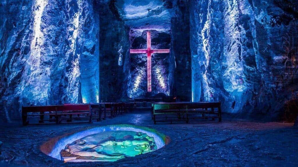 <p>The Catedral de Sal de Zipaquirá is an underground cathedral known for its historical and religious significance in Colombia. Situated 656 feet underground in a former mine, it can hold up to 8,000 people and is a popular site for Easter pilgrimages.</p>