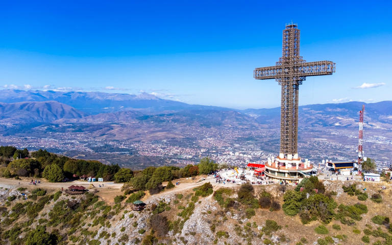 The Millennium Cross sits on the top of Vodno Mountain in Skopje
