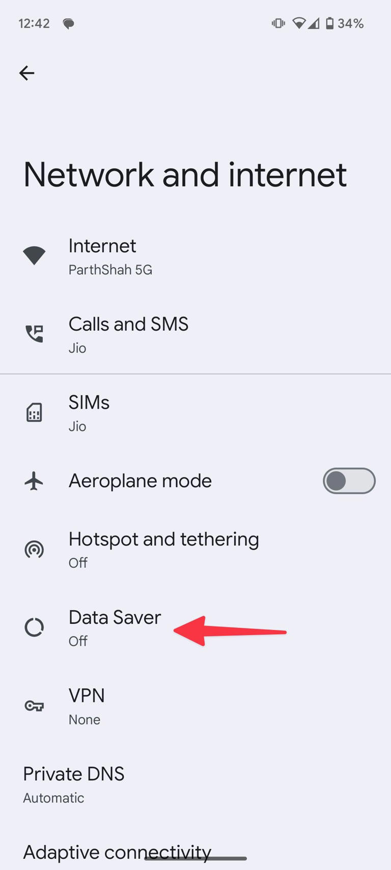 Select Data Saver on Android