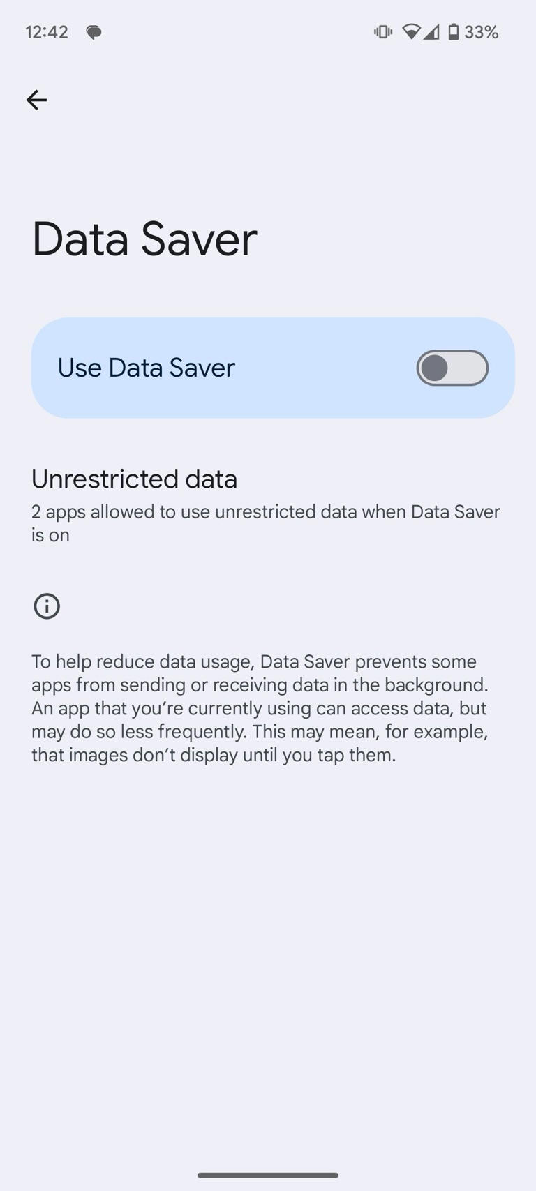 Unrestricted data apps and use data saver toggle on Android