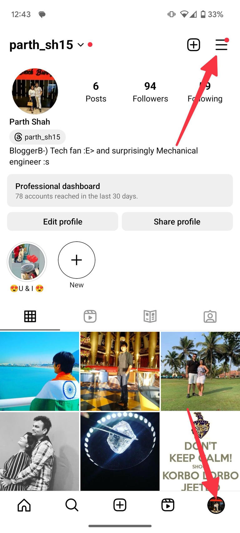 Instagram profile on Android
