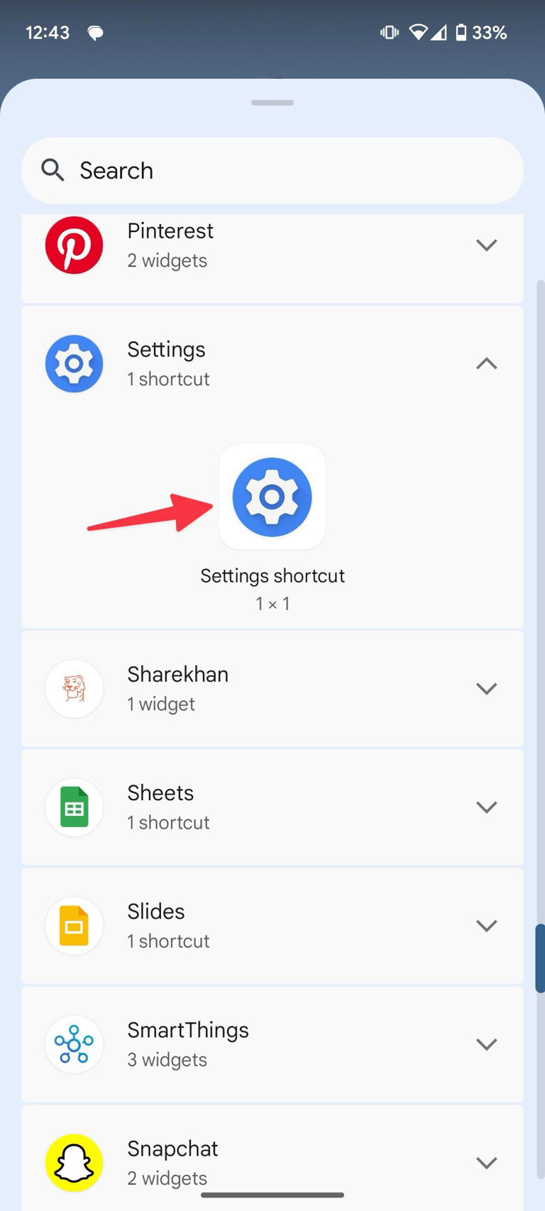 Use Settings widget on Android