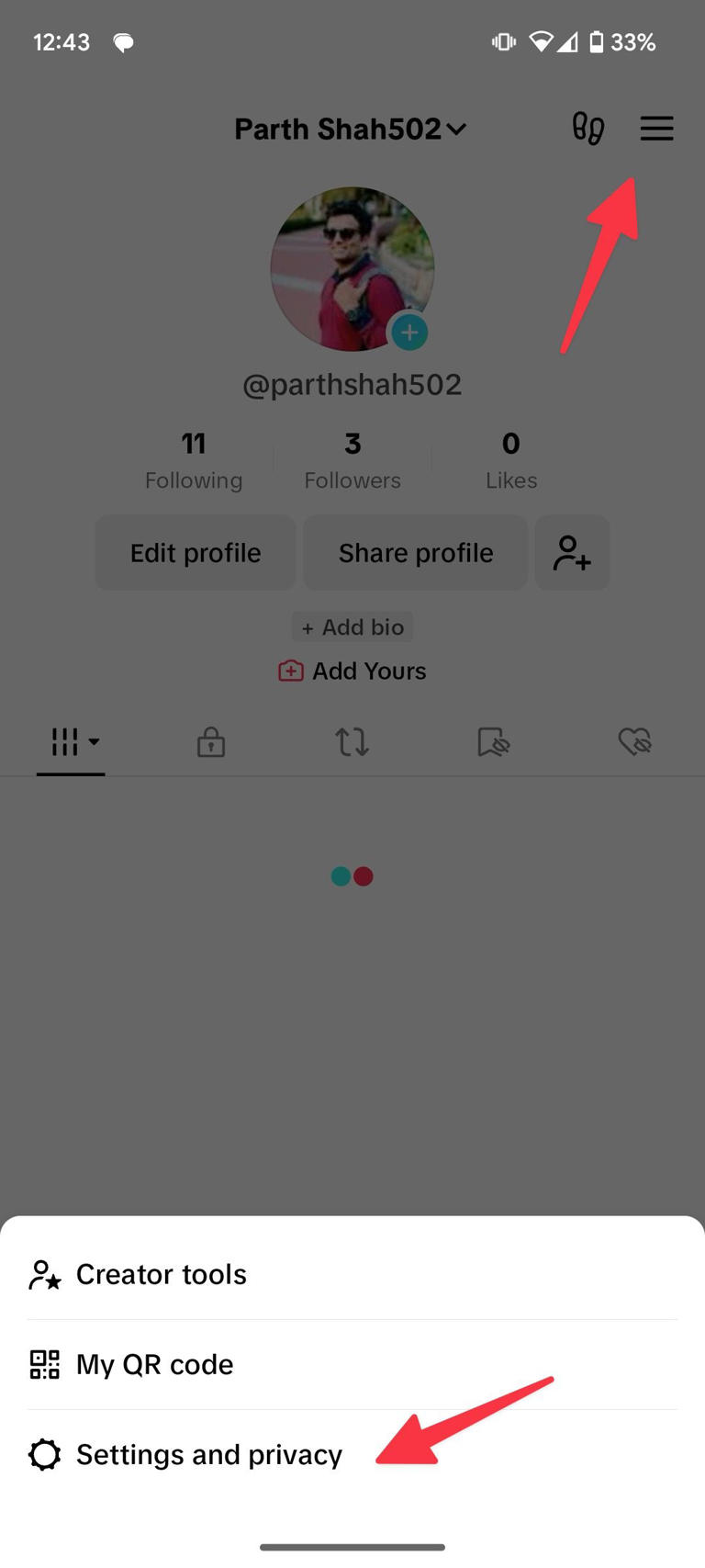 TikTok Settings and privacy on Android