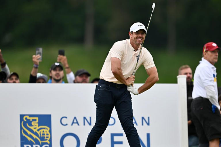 Rory McIlroy, pictured on the 18th tee during his final round, finished fourth at the RBC Canadian Open at Hamilton Golf & Country Club