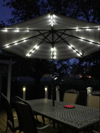 umbrella at night with lights underneath it
