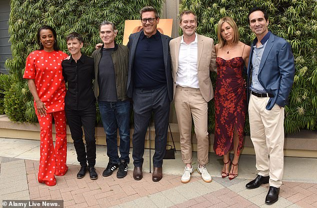 Karen Pittman, Tig Notaro, Billy Crudup, Jon Hamm, Mark Duplass and Nestor Carbonell took part in the panel with Aniston. Witherspoon was unable to attend 