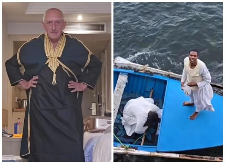 Holidaymaker Terry Hill struck a bargain with two men who pulled up alongside his cruise ship to sell him clothes.