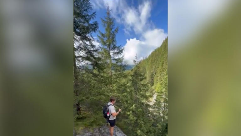 A clip of the video Logan Moore took just seconds before tumbling 50 feet down a cliff in Switzerland. Fox News