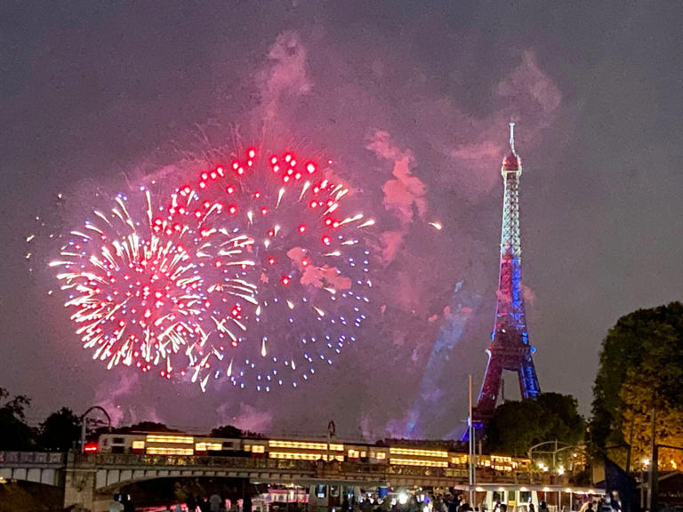 Fireworks at the Eiffel Tower on Bastille Day in Paris