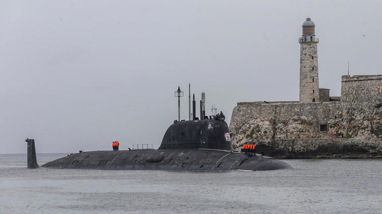 Russia's Kazan nuclear-powered submarine arrives at the port of Havana on Wednesday. A fleet of Russian warships reached Cuban waters on Wednesday ahead of planned military exercises in the Caribbean. AP Images