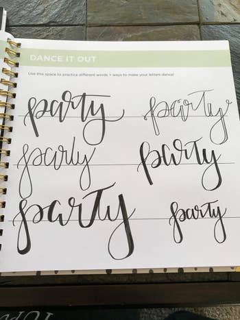 Photo from reviewer's book showing their artsy attempts to write party