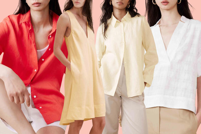 luxe linen dresses, shirts, and jumpsuits are quietly on sale at banana republic