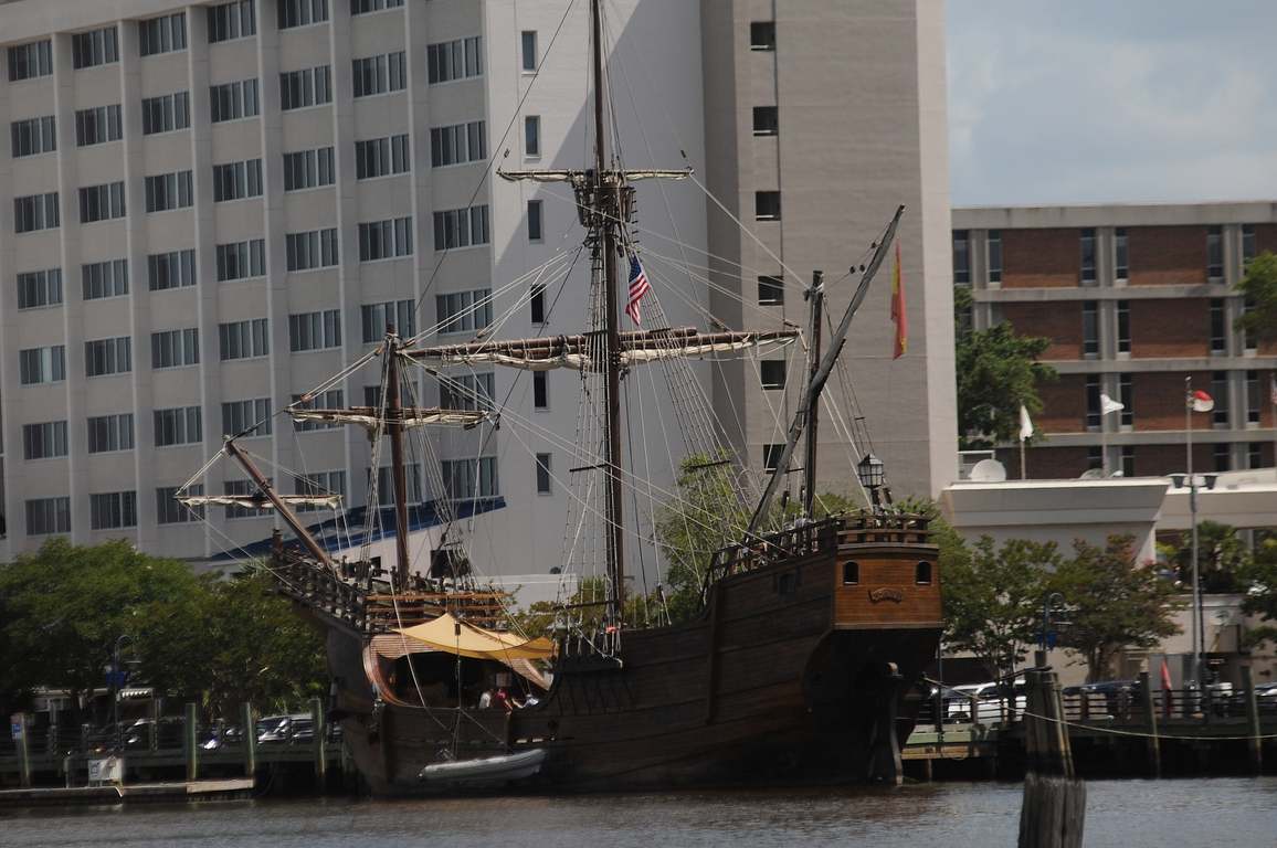 Guest tour the The NAO Trinidad, Thursday June 20, 2024 along the Cape Fear River in downtown Wilmington, N.C. A replica of the 16th-Century lead vessel of the five tall ships used by Portuguese explorer Ferdinand Magellan when he crossed the Pacific Ocean for the first time and discovered the Strait of Magellan. The ship will be docked along the river front from June 19-23, tours are 10am until 8pm daily. KEN BLEVINS/STARNEWS
