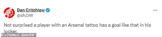 euro 2024 fans 'not surprised' by morten hjulmand's rocket against england considering he is a life-long arsenal fan and has a tattoo to prove it
