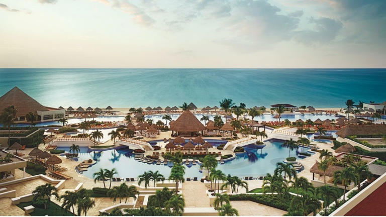 Aerial View of Moon Palace Cancun's Pool and Beach