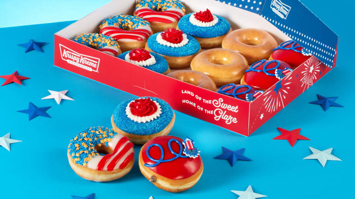 krispy kreme giving away free doughnuts on july 4 to customers in red, white and blue