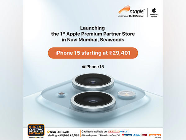 celebrate at maple and get an iphone 15 at rs 29,401. at the launch of the 1st apple premium partner store in mumbai