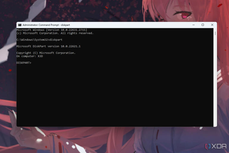 A screenshot showing the Windows command prompt with diskpart.