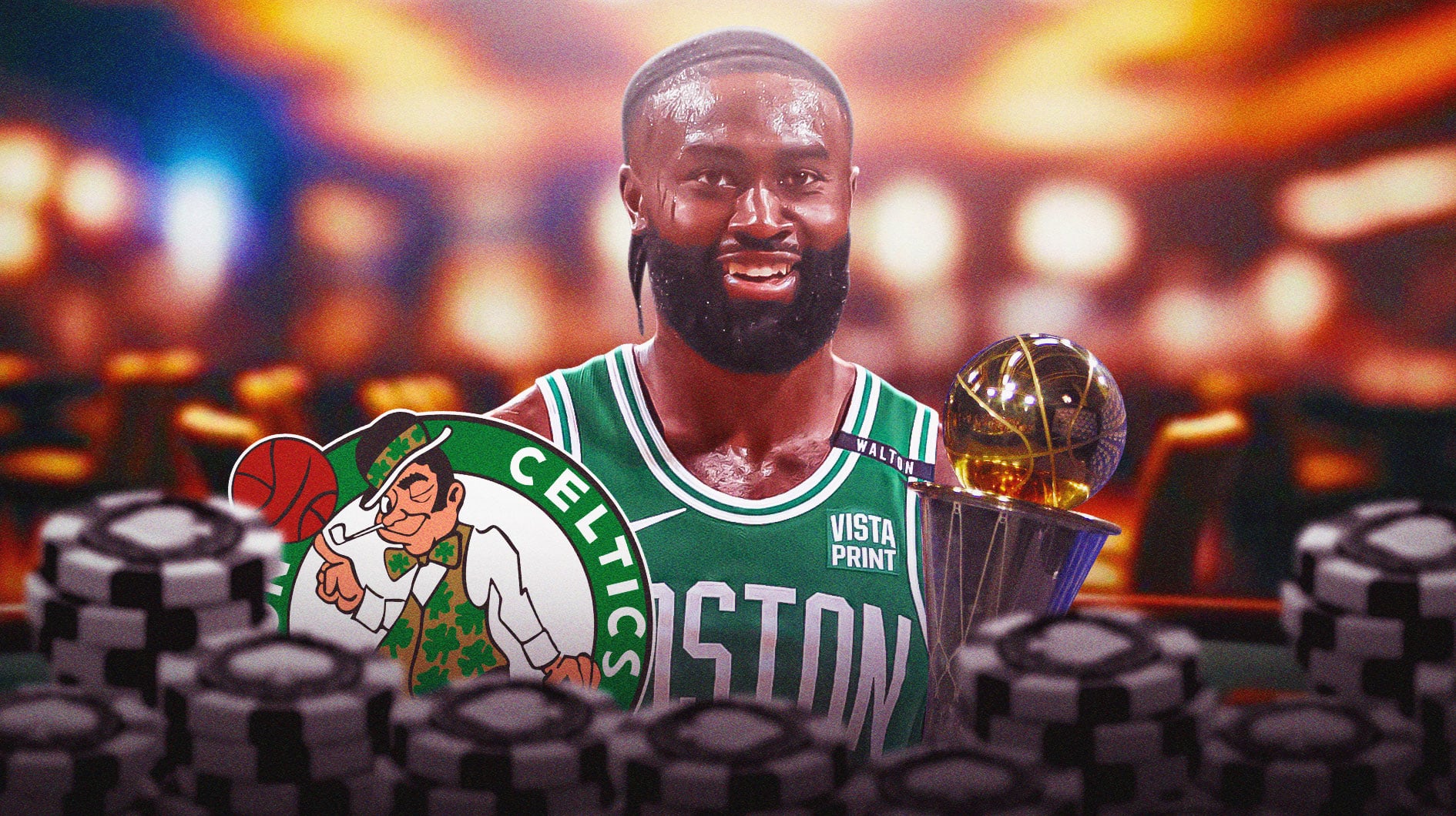 Celtics’ Jaylen Brown Shows Off NBA Finals MVP Trophy At Casino