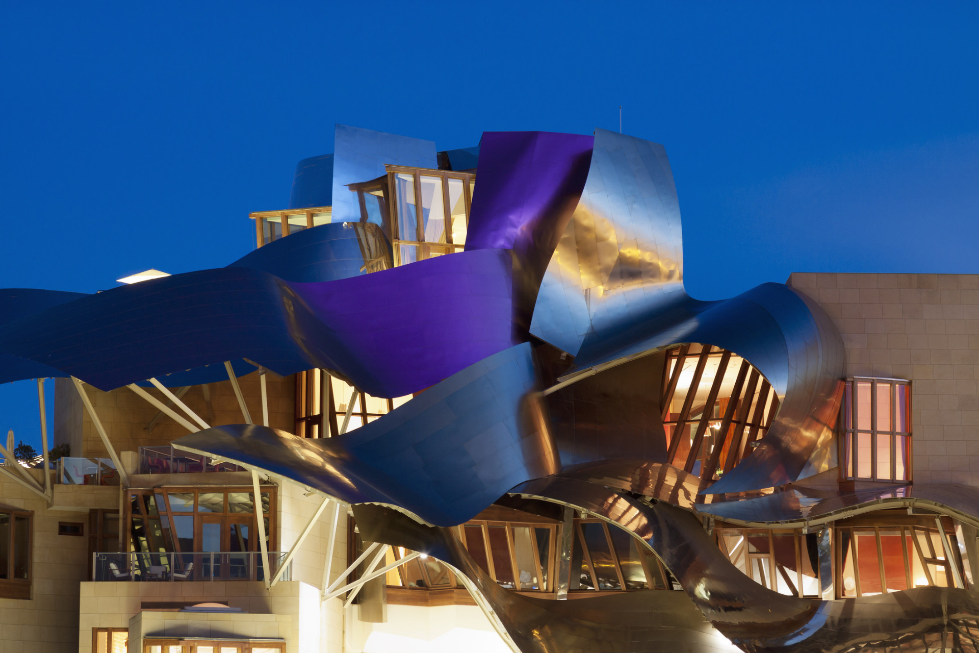 Located in Elciego is one of Spain's most remarkable hotel properties, Marqués de Riscal. Designed by acclaimed architect Frank Gehry, the building houses its own winery.<p>You may also like:<a href="https://www.starsinsider.com/n/343774?utm_source=msn.com&utm_medium=display&utm_campaign=referral_description&utm_content=223384v5en-us"> Air-time legends: the longest-running TV series ever</a></p>