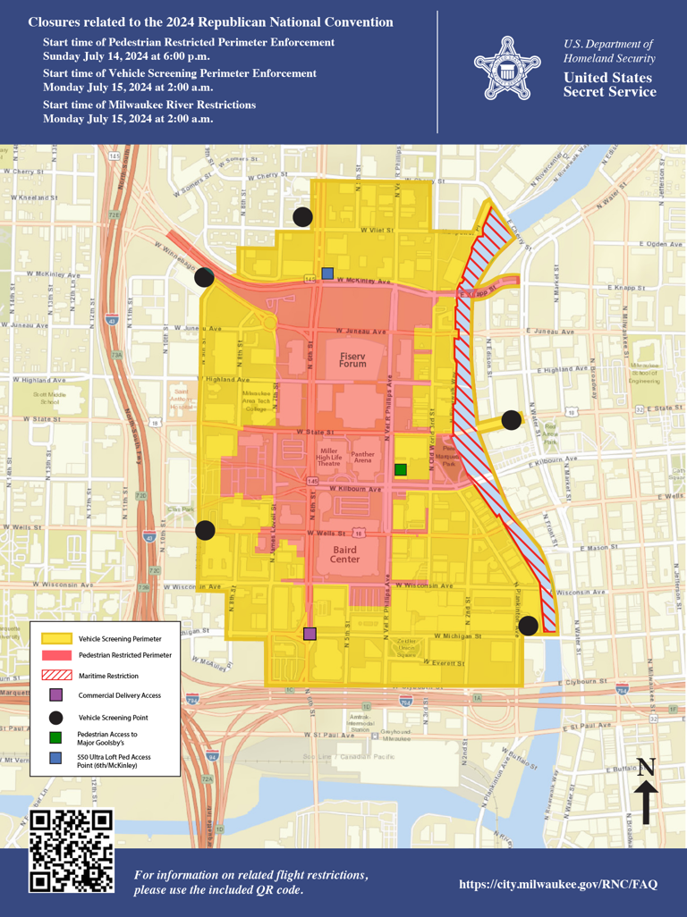 The U.S. Secret Service on released a map of the security zones for the Republican National Convention during a meeting on Friday, June 21, 2024, in downtown Milwaukee. The convention will be centered at Fiserv Forum, UWM Panther Arena and the Baird Center on July 15-18.