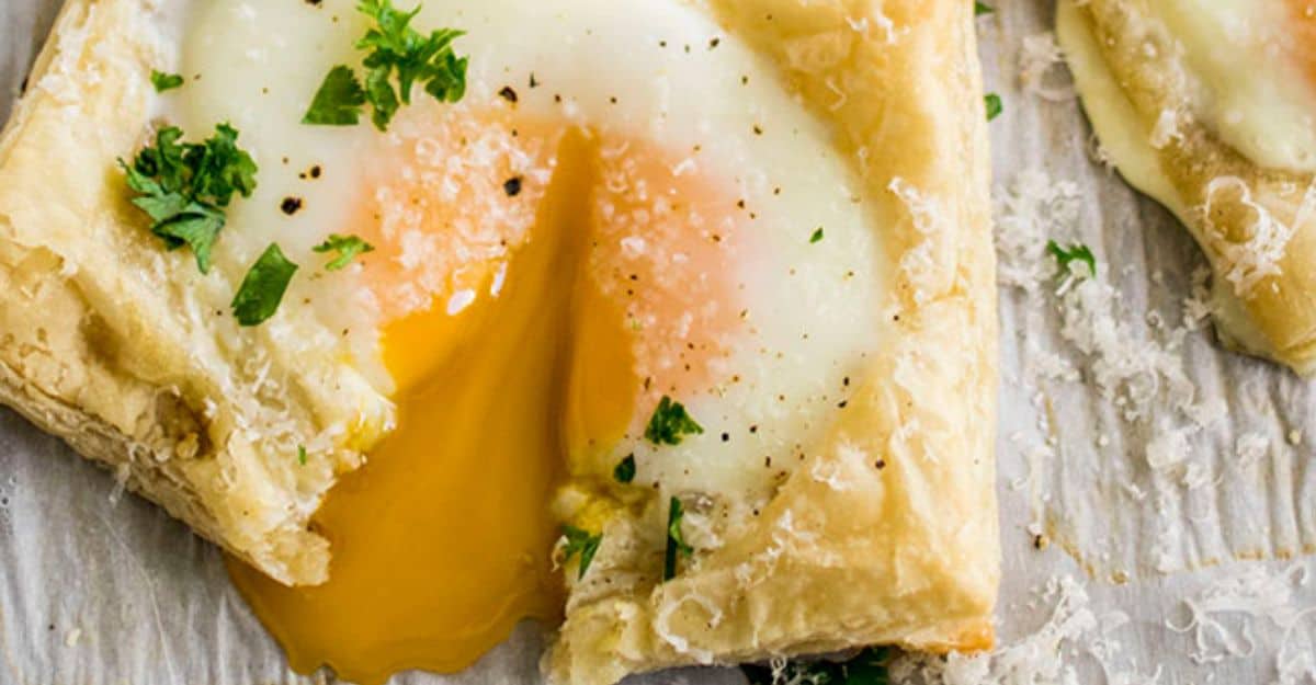 <p>This is another easy-to-prepare meal for when you are busy or running late. It is still fulfilling enough to qualify as a brunch and afternoon snack.</p> <p>Go to recipe: <a href="https://www.lifeasastrawberry.com/easy-puff-pastry-baked-eggs/?fbclid=IwZXh0bgNhZW0CMTAAAR3NLpIlGxRn8GqFmiMDsTzNzYTyEWJcVk_Wg8__7NTNc1BFGtlAVzeg83M_aem_ZmFrZWR1bW15MTZieXRlcw" rel="noreferrer noopener">Easy Puff Pastry Baked Eggs</a></p>