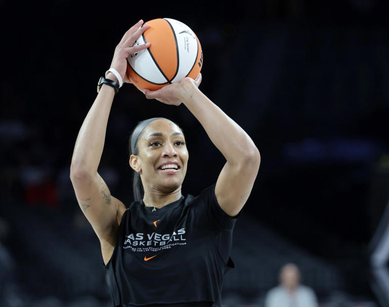A’ja Wilson of Las Vegas Aces warming up before game against the Seattle Storm. Getty Images