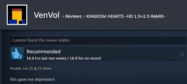 kingdom hearts, as told by steam reviews