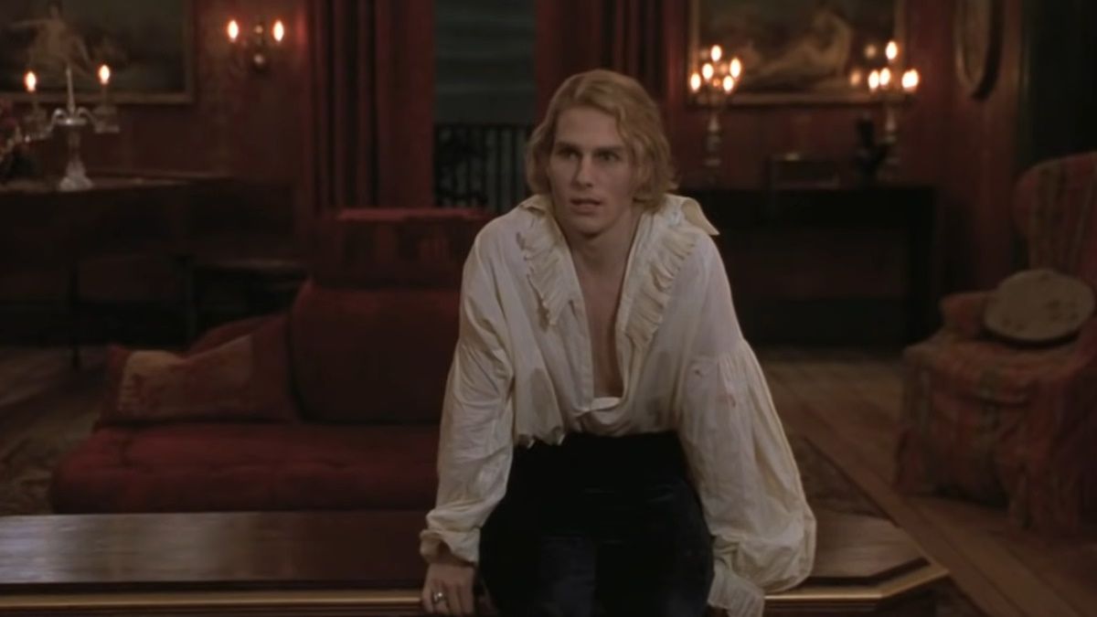 <p>                     In one of a handful of movies where Tom Cruise plays the antagonist, Neil Jordan's 1994 film version of Anne Rice's 1976 novel features Cruise as the sinful vampire Lestat, who bites and transforms a Louisiana plantation owner named Louis (Brad Pitt). Together the two spend hundreds of years drinking human blood, eventually adding a little girl named Claudia (Kirsten Dunst) to their circle. Moody and atmospheric, Interview with the Vampire is a mid-'90s gem that feels most effective around autumn time. While the picture mostly belongs to Brad Pitt, Tom Cruise is unavoidably handsome and haunting as a seductive vamp who can really sink his teeth into all who look at him.                   </p>