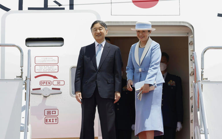 Japanese Emperor Naruhito and Empress Masako depart from Haneda airport in Tokyo for the state visit to Britain