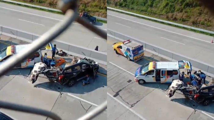 Beredar video pascakecelakaan maut mobil Pajero hitam di Tol Semarang-Batang KM 404, masuk wilayah Kendal, Jawa Tengah, Sabtu (22/6/2024) pagi. (istimewa) ()