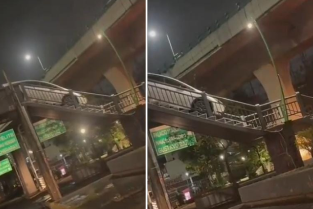 amazon, video: conductor intenta cruzar en su automóvil un puente peatonal en méxico