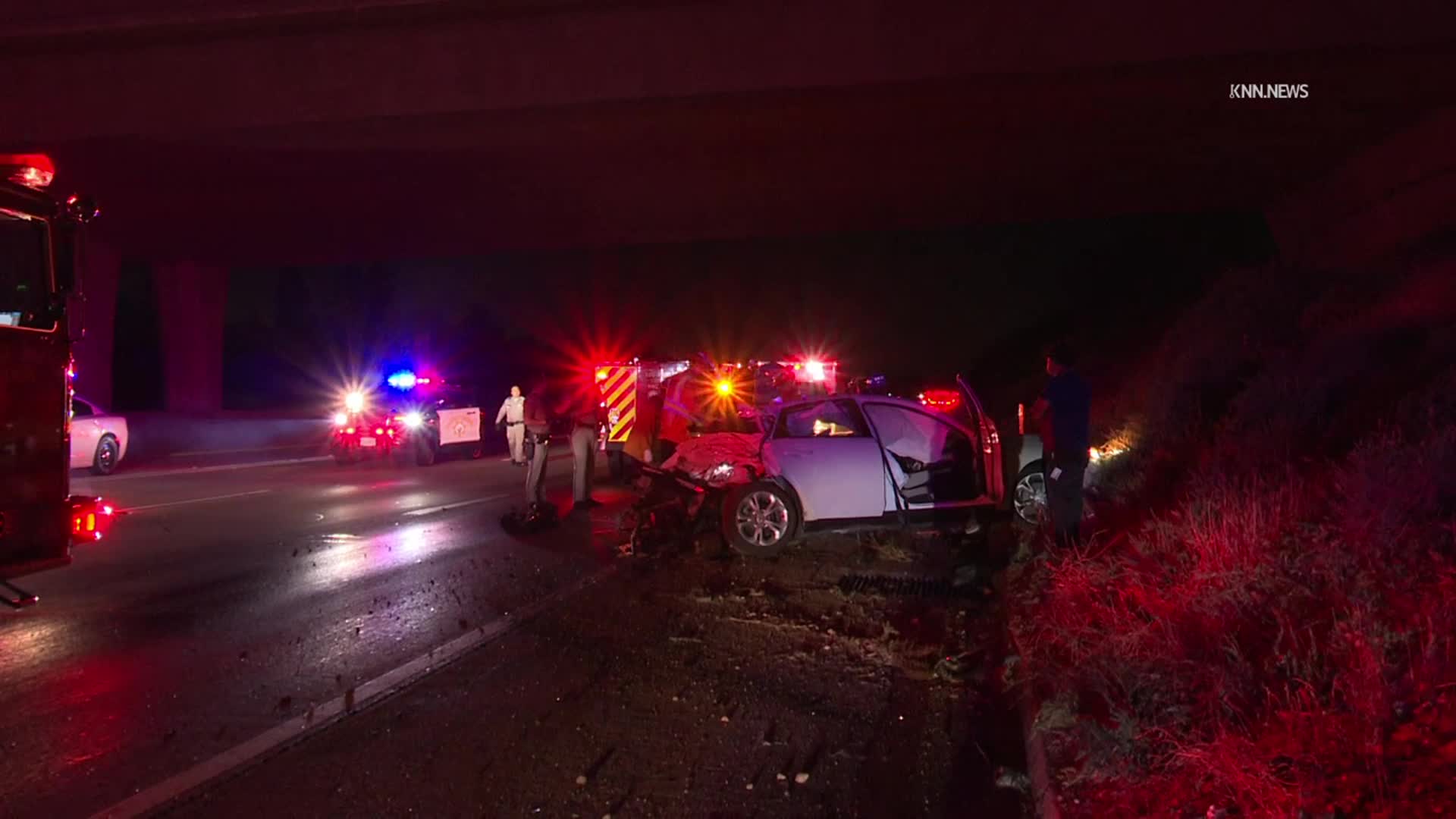 US: Claremont Semi Rear Ends Car On 210 Freeway Trapping One