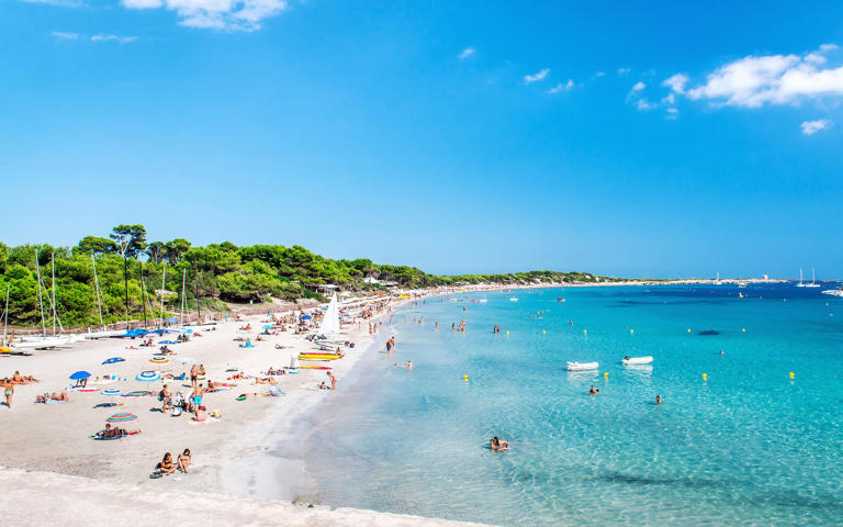 Las Salinas, a mile-long crescent of sand on the southernmost tip of the island, is one of the best beaches in Ibiza