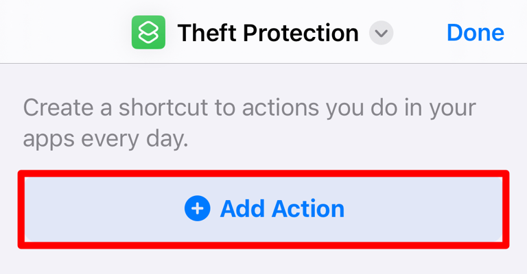 Add Action button in iPhone shortcut.