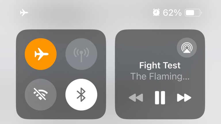 Airplane Mode enabled in iPhone Control Center.