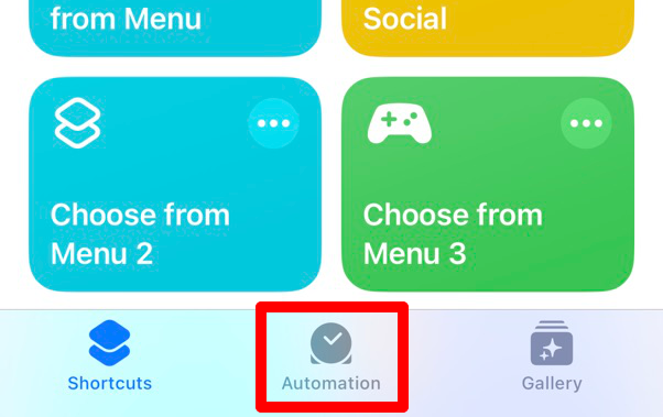 Automation tab in iPhone Shortucts app.