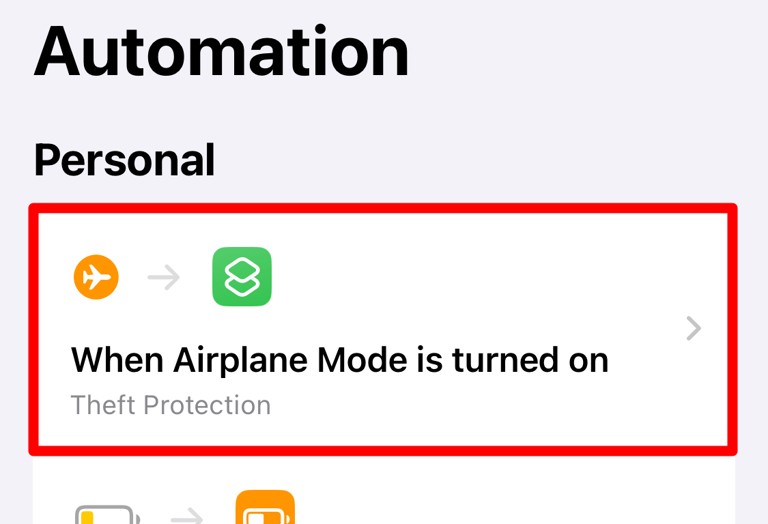 iPhone 'Theft Protection' shortcut automation.