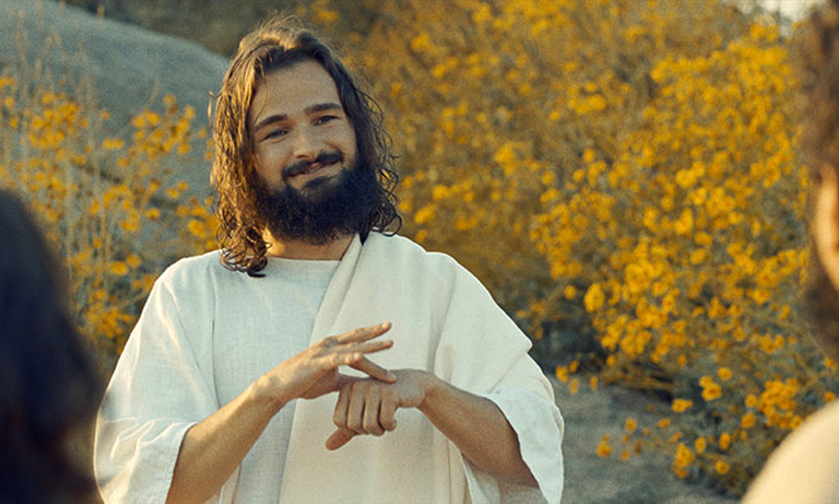 Gideon Firl as Jesus in this movie told completely in sign language.