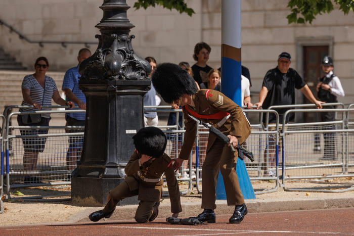 london heatwave: soldier collapses on the mall as temperatures head towards 30c