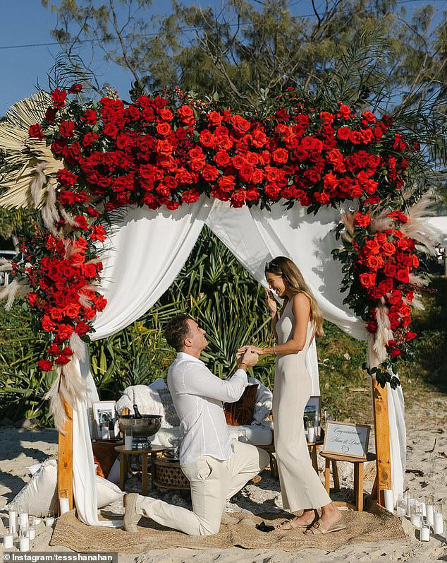 Byron Bay is a very special place for Shaun after he got down on one knee and proposed to his podcaster fiancée Tess on the beach there in July 2023