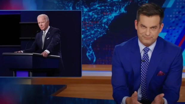 'the daily show': michael kosta shoots down 'stupid conspiracy theory' biden will debate with performance enhancing drugs | video